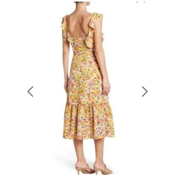 BCBG Generation Yellow Ruffle Floral Print Midi Dress Size Small - Picture 3 of 12